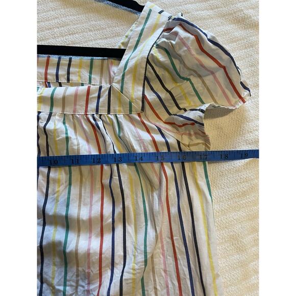 J Crew Happy Rainbow Striped Square Neck Poplin Cotton Top M - Picture 4 of 6